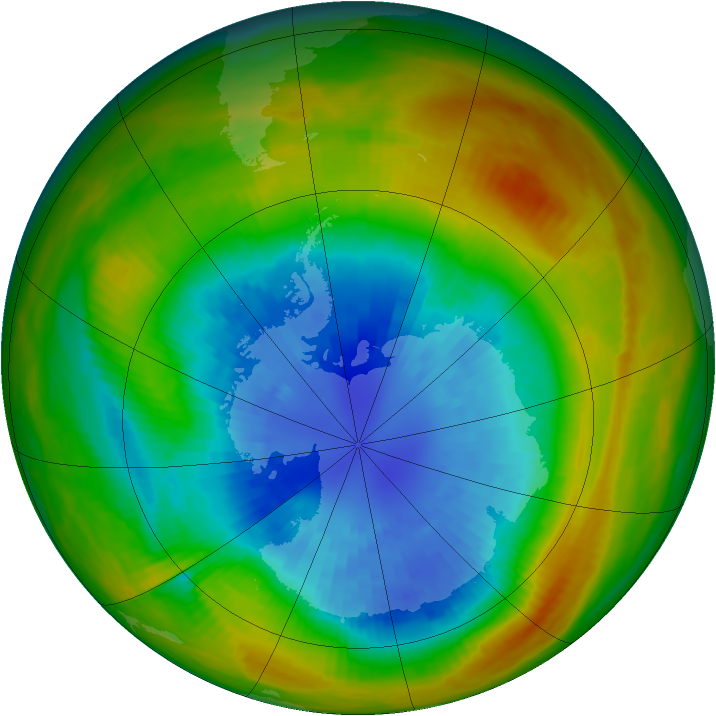 Antarctic ozone map for 13 September 1983